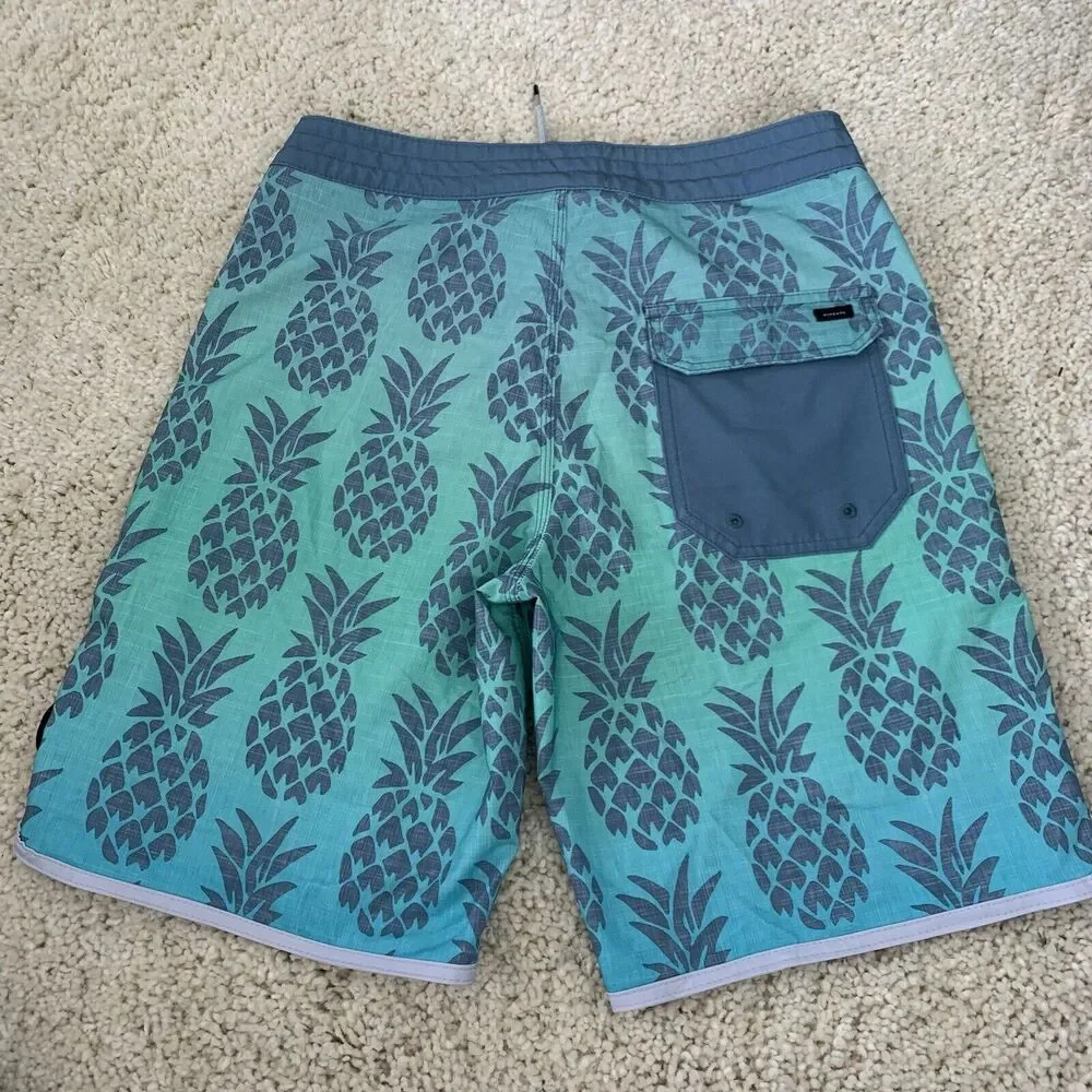 RIP CURL Mirage Boardshorts Men Size 28 Blue Green Pineapple Logo Drawstring